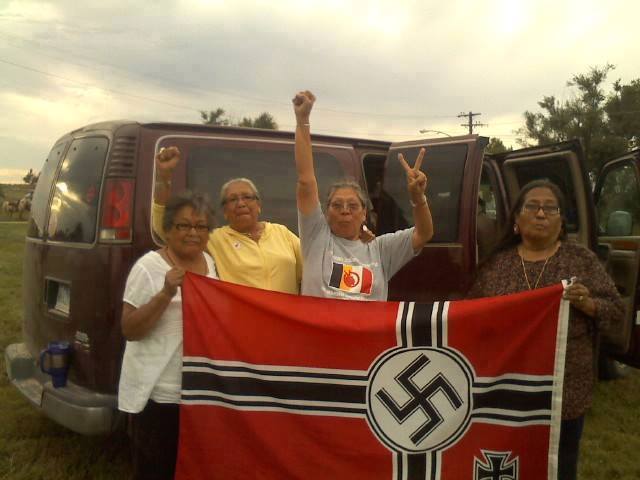 Lakota and Dakota grandmothers captured the Nazi flag flying over Leith, ND and later burned it. (Photo by Sarah Olowan Martinez)